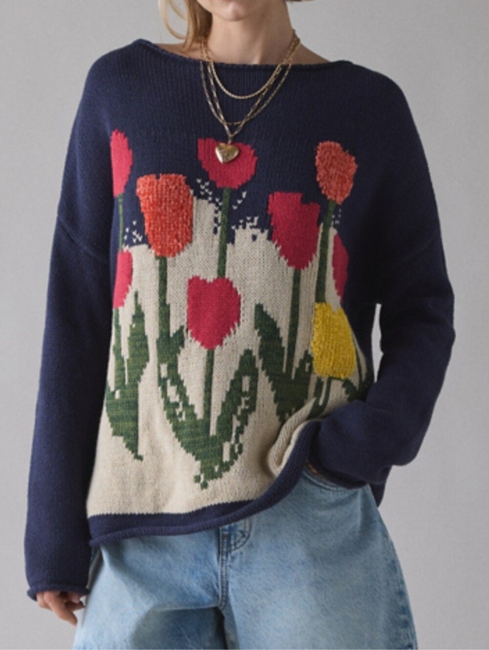 BDG Reagen Tulip Knit Oversized Cotton Sweater